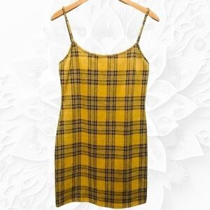 VINTAGE Y2K YELLOW & Black Plaid Sleeveless Mini Jumper/Dress Size Large